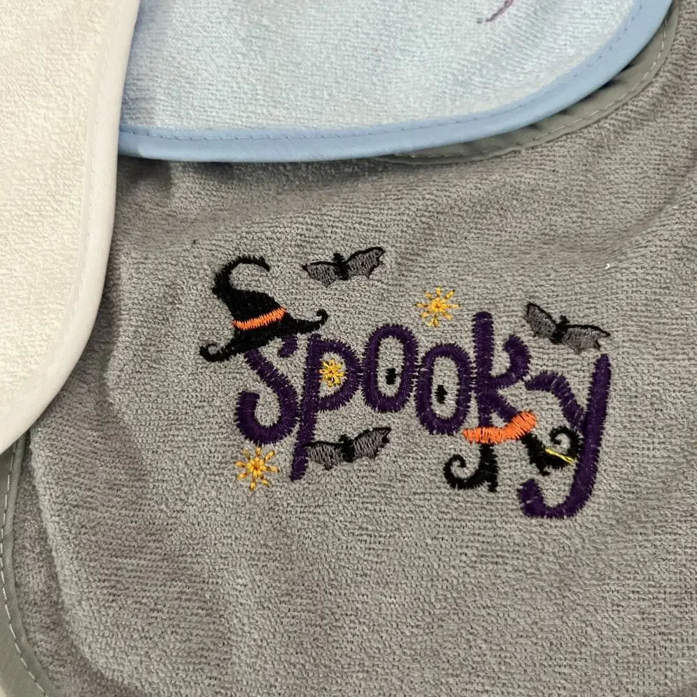 Set Of 5 Custom Embroidered Baby Bibs Firsts Christmas Turkey Day Cute Spooky
